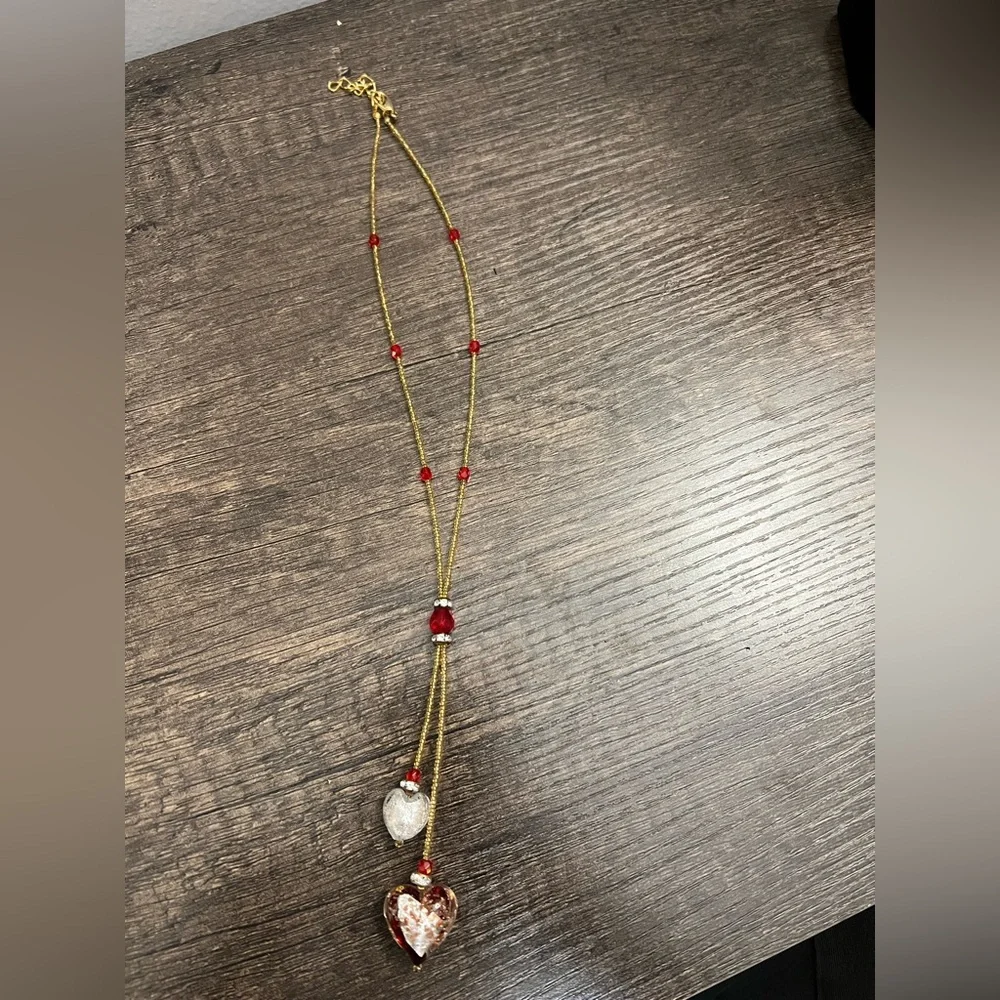 Elegant Gold and Red Heart Pendant Necklace